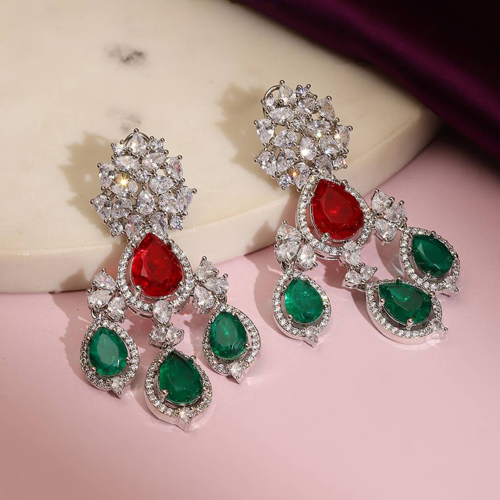 Long Diamond & Stone Earrings : RSSEP24-20