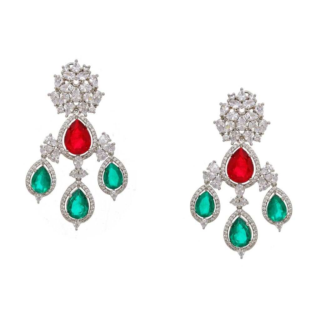 Long Diamond & Stone Earrings : RSSEP24-20