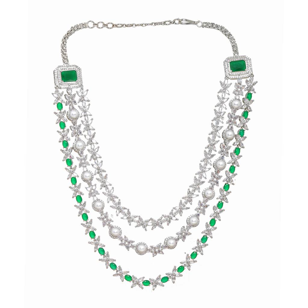 Diamond And Emerald Layered Long Necklace : RSSEP24-44