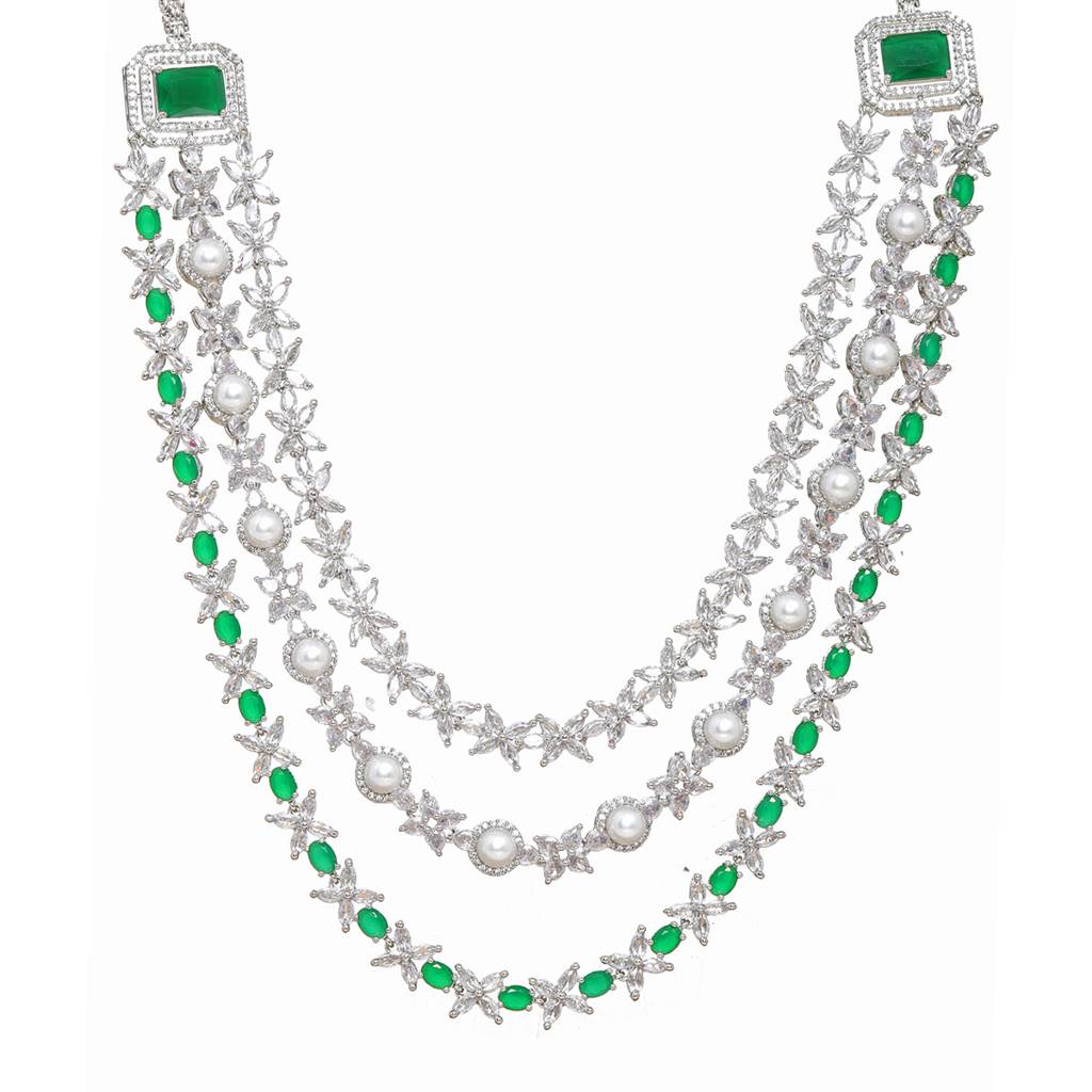 Diamond And Emerald Layered Long Necklace : RSSEP24-44