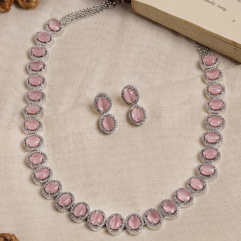 Pink Necklace With Earrings : RSSEP24-48