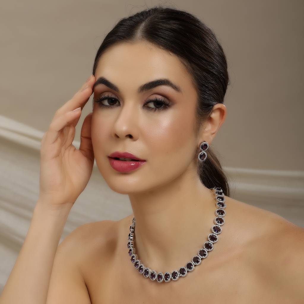 Purple Necklace With Earrings : RSSEP24-49
