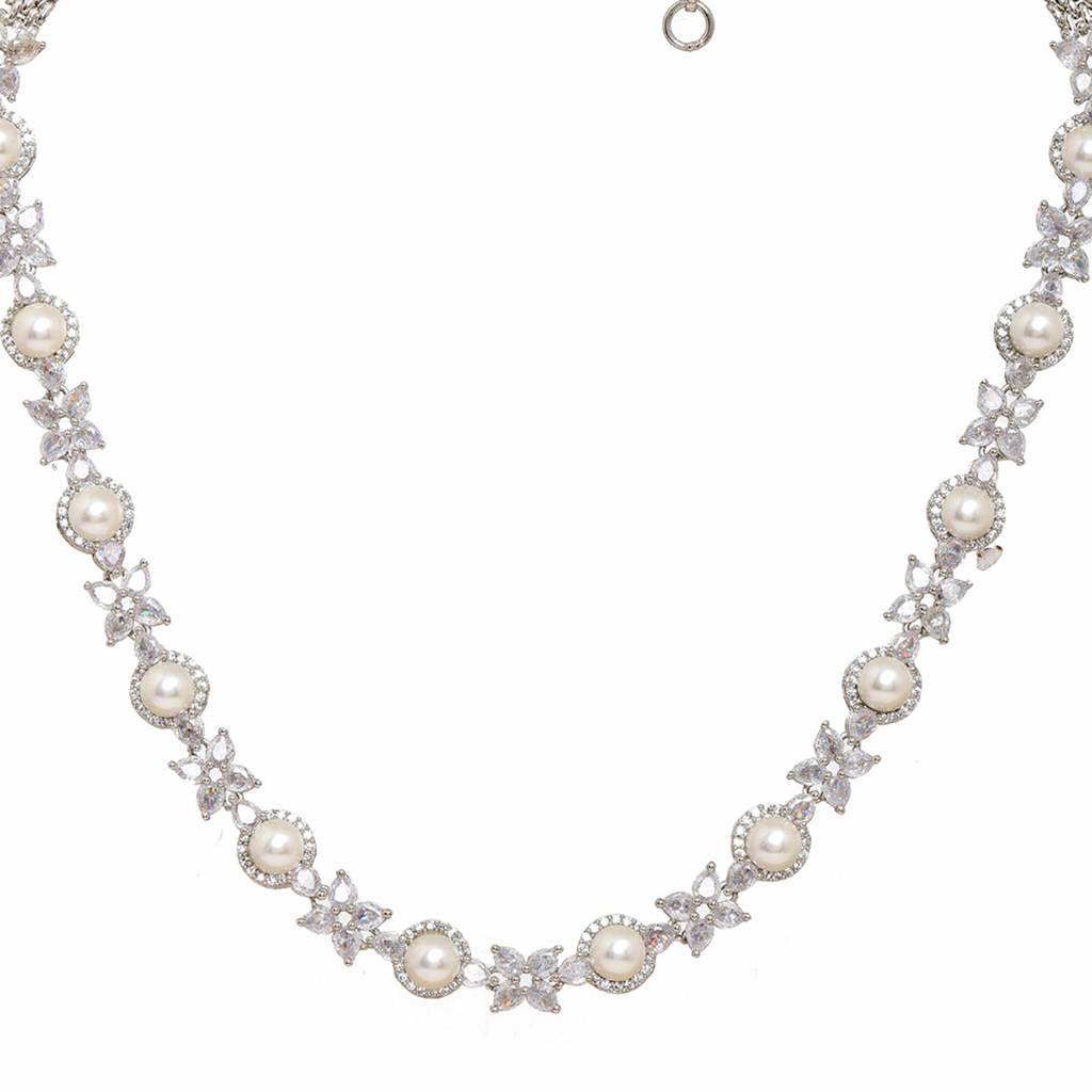 Pearl And Diamond Necklace With Studs : RSSEP24-51