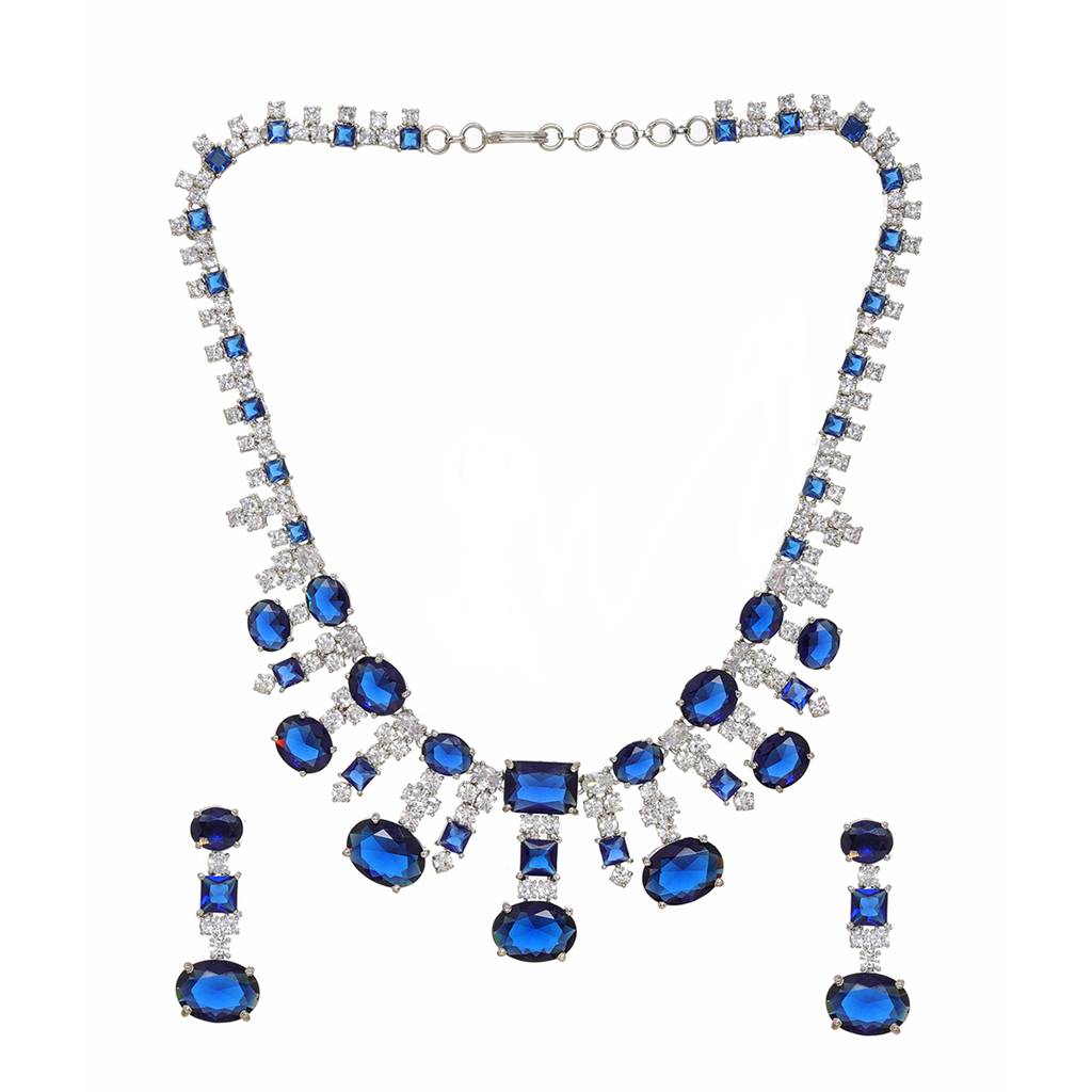 Blue And Diamond Necklace With Earrings : RSSEP24-52