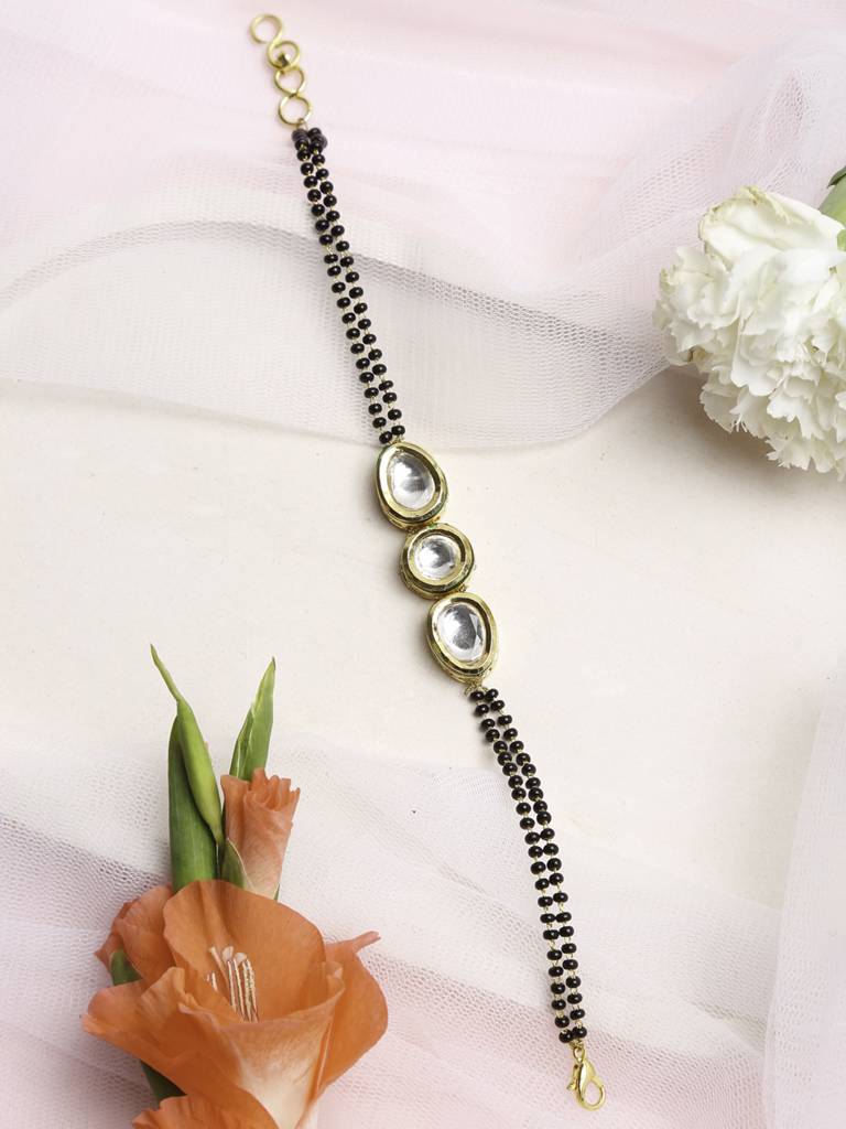 Black Beaded Kundan Bracelet Mangalsutra : RUBYM102