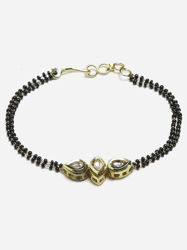 Sqaure And Boat Shaped Kundan Bracelet Mangalsutra : RUBYM105