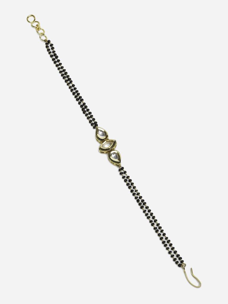 Sqaure And Boat Shaped Kundan Bracelet Mangalsutra : RUBYM105