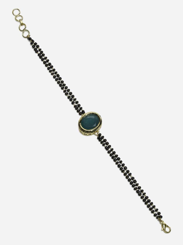Green Oval Kundan Bracelet Mangalsutra : RUBYM110