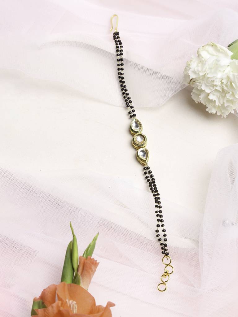 Black & Gold-Toned Kundan Bracelet Mangalsutra : RUBYM117