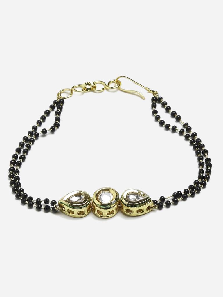 Black & Gold-Toned Kundan Bracelet Mangalsutra : RUBYM117