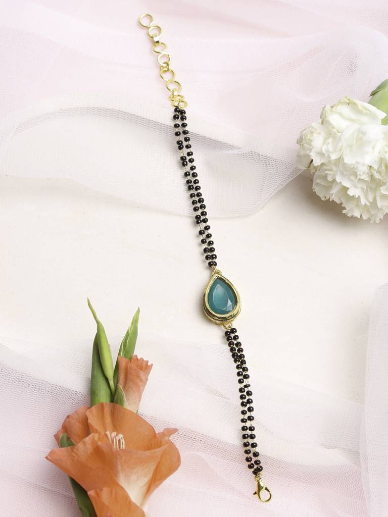 Green Gold Teardrop Kundan Bracelet Mangalsutra : RUBYM118