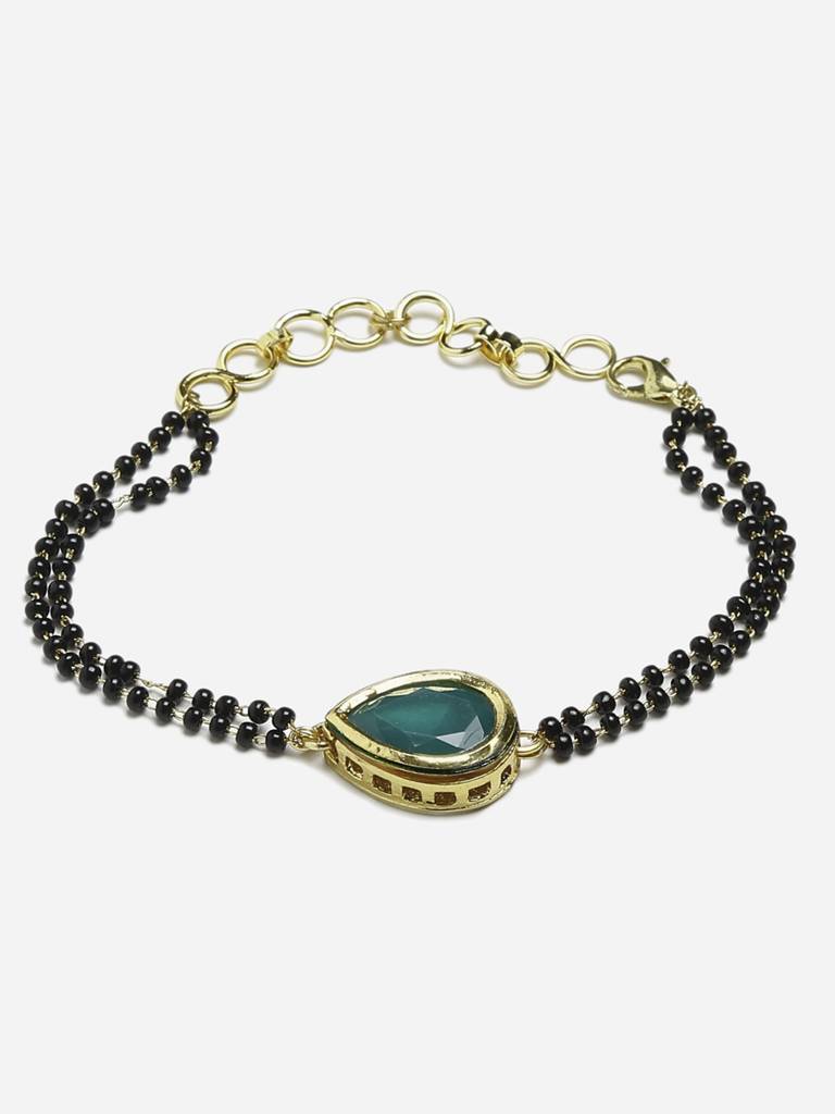 Green Gold Teardrop Kundan Bracelet Mangalsutra : RUBYM118
