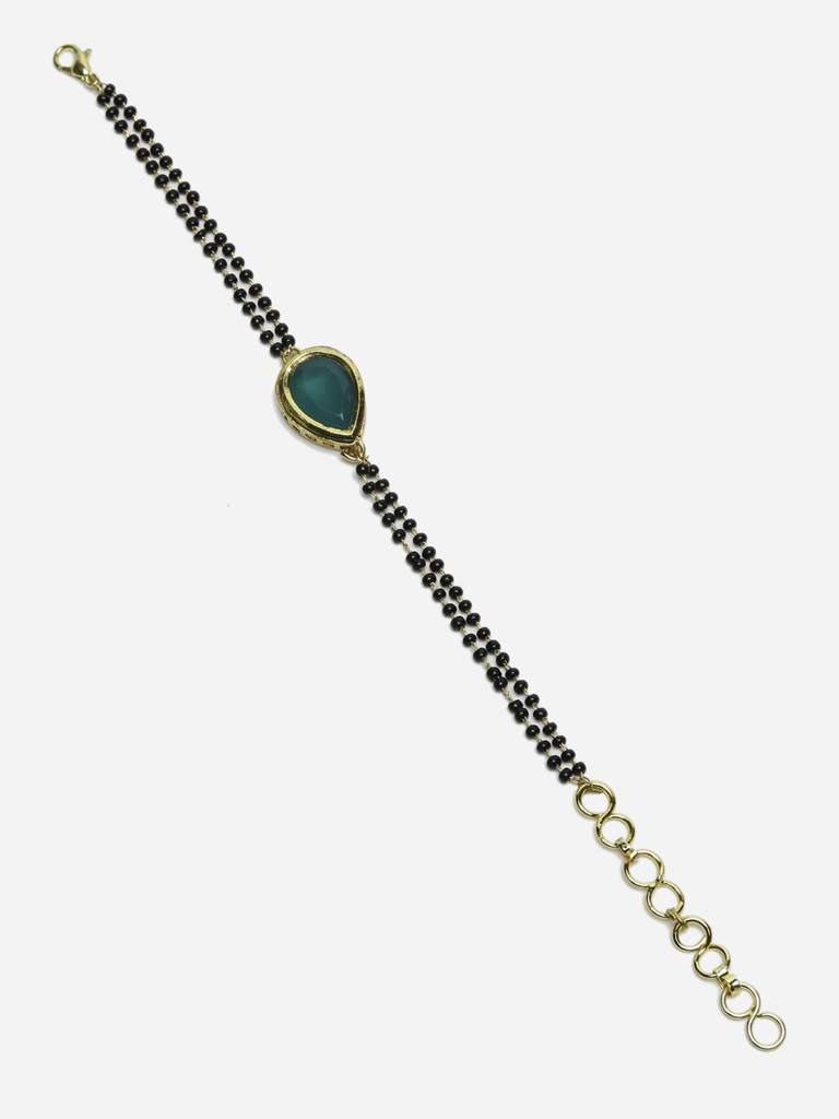 Green Gold Teardrop Kundan Bracelet Mangalsutra : RUBYM118