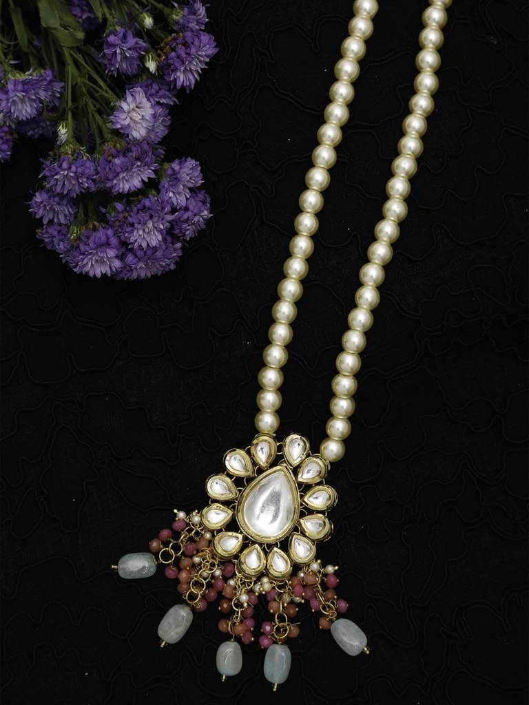 Long Kundan Neckpiece With Beads : RUBYM135