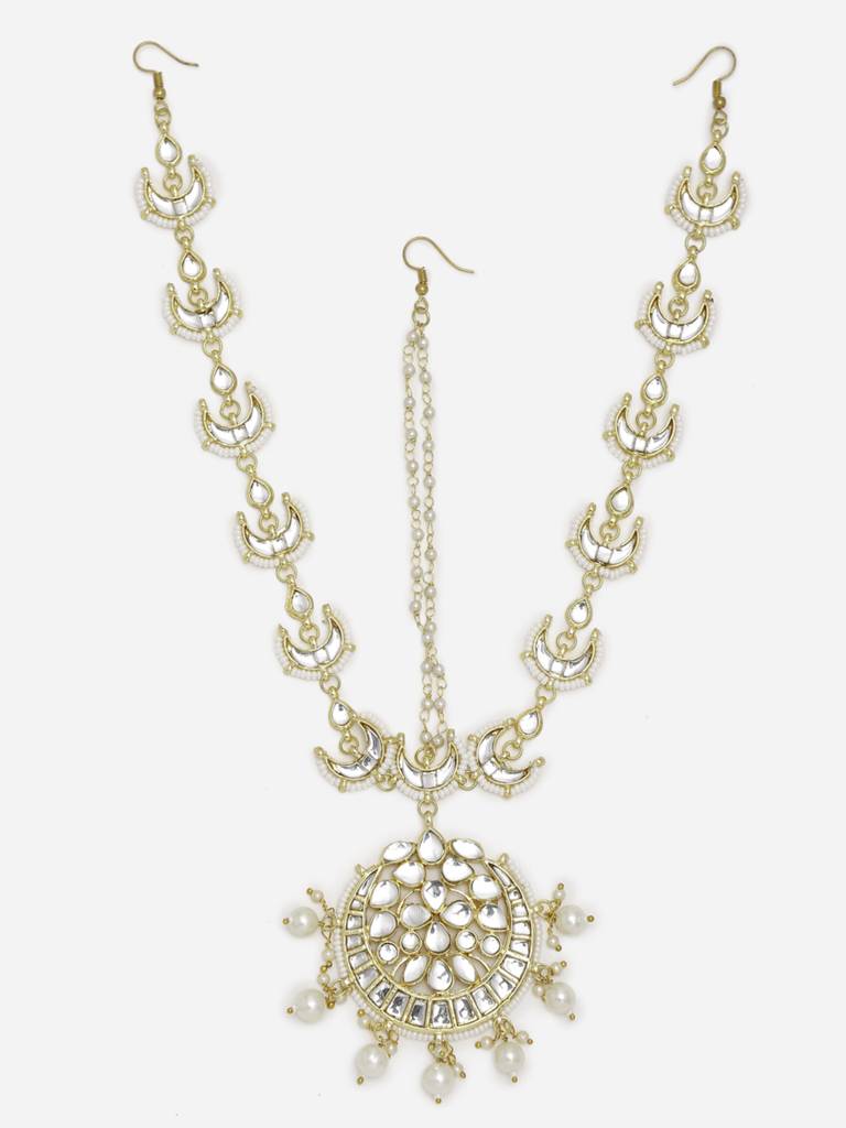 Gold-Plated & White Kundan Matha Patti : RUBYM144