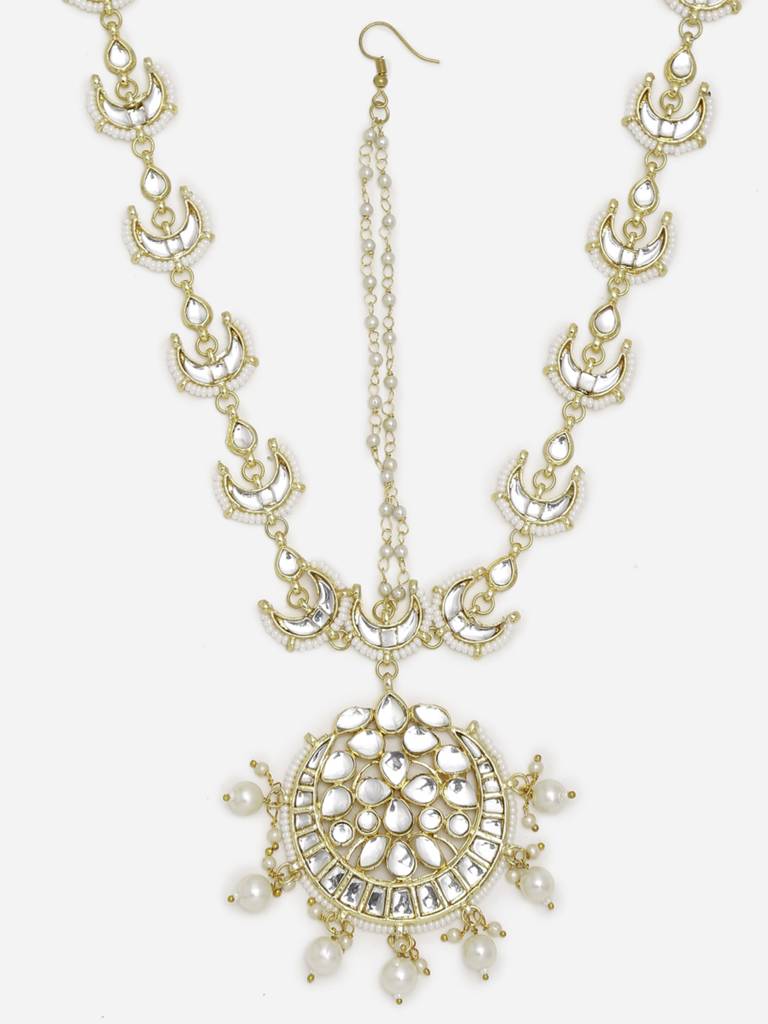 Gold-Plated & White Kundan Matha Patti : RUBYM144