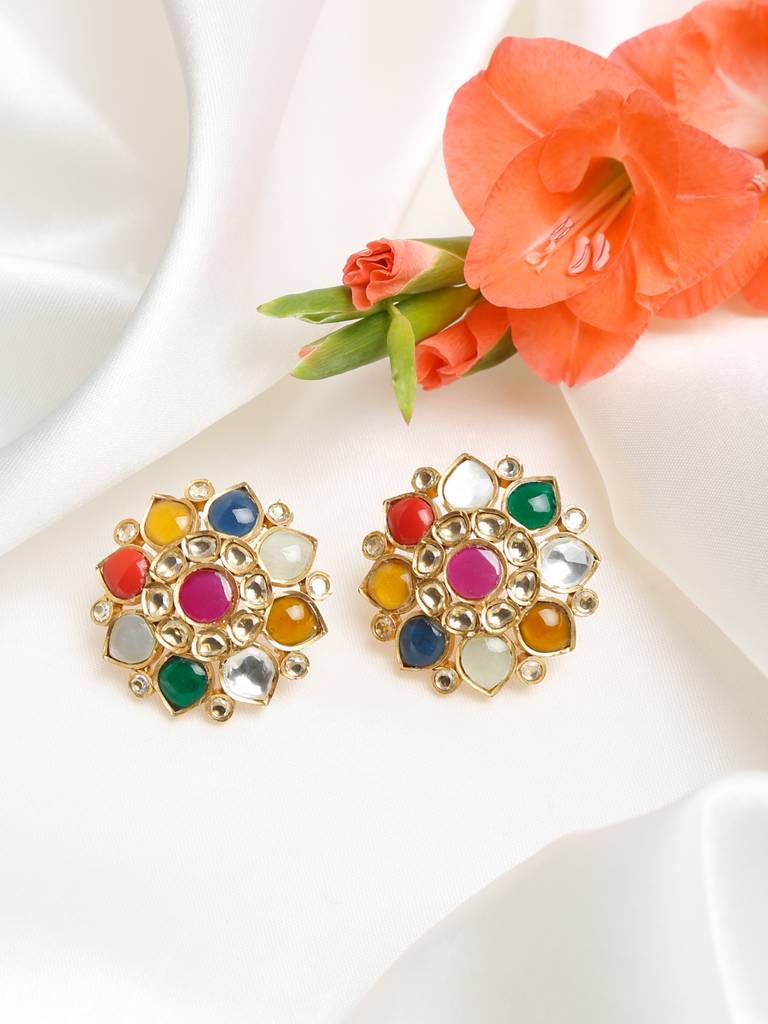 Multi Kundan Studs : RUBYM14