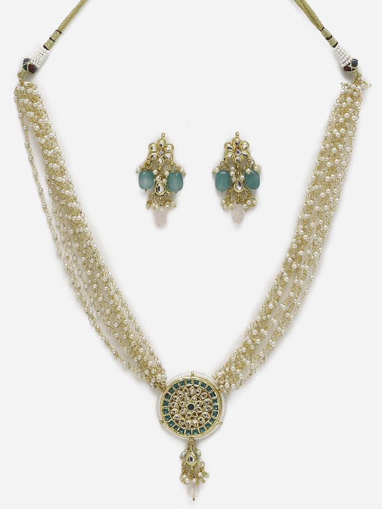 Long Kundan Beaded Choker With Earrings : RUBYM151