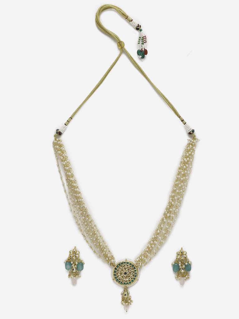 Long Kundan Beaded Choker With Earrings : RUBYM151
