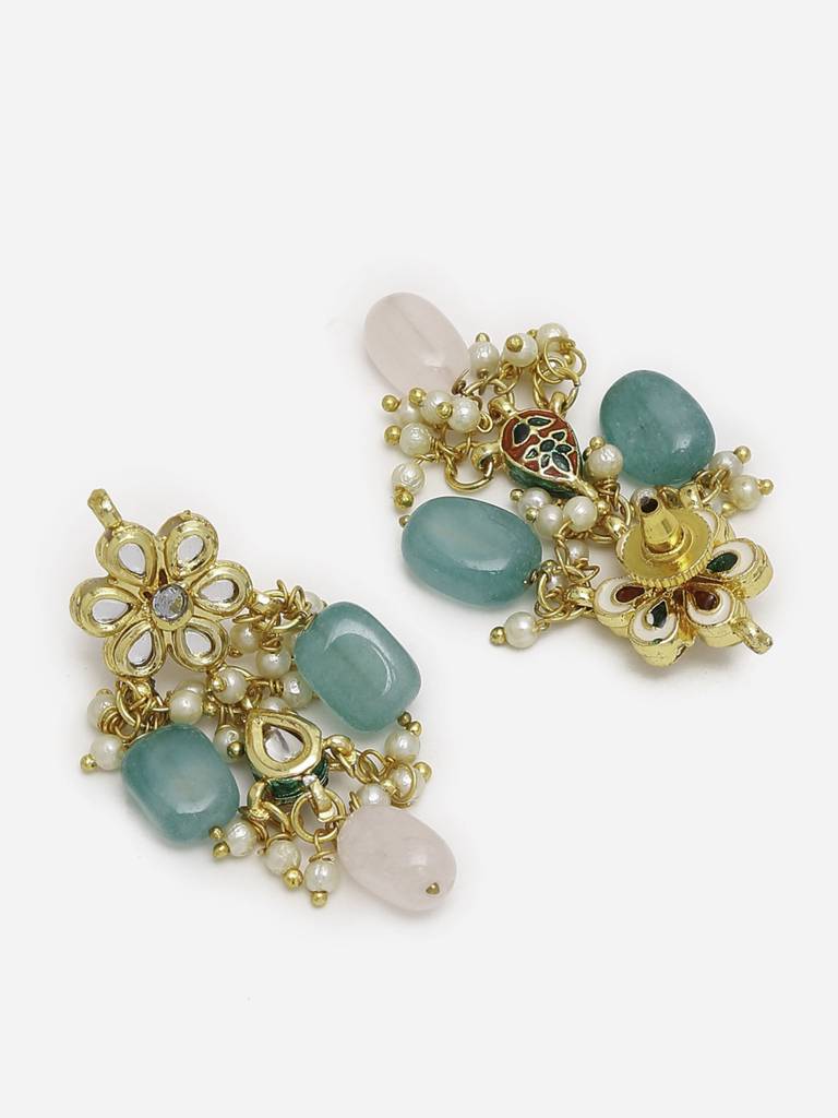 Long Kundan Beaded Choker With Earrings : RUBYM151