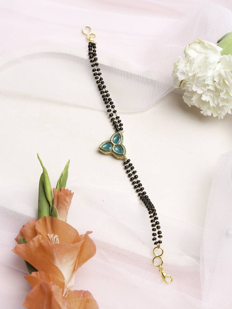 Green Leafy Kundan Bracelet Mangalsutra : RUBYM157