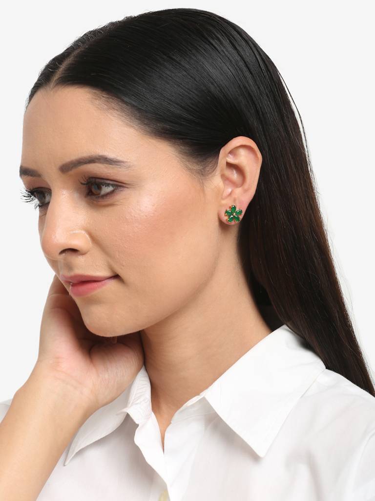 Green Flower Studs : RUBYM1