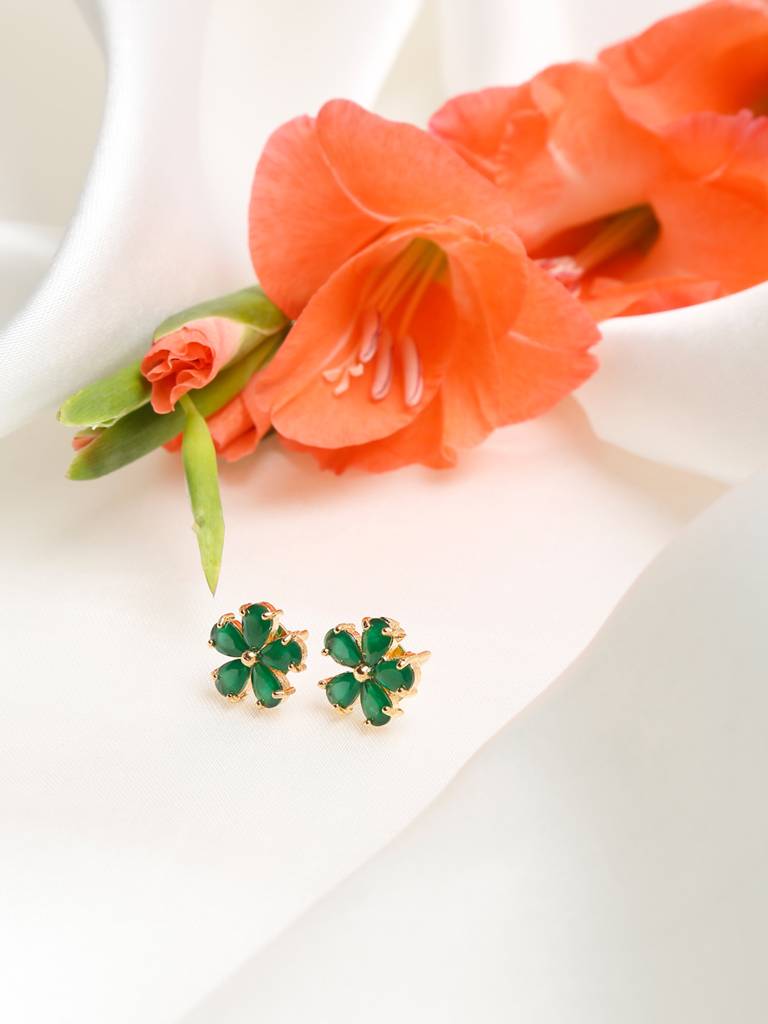 Green Flower Studs : RUBYM1