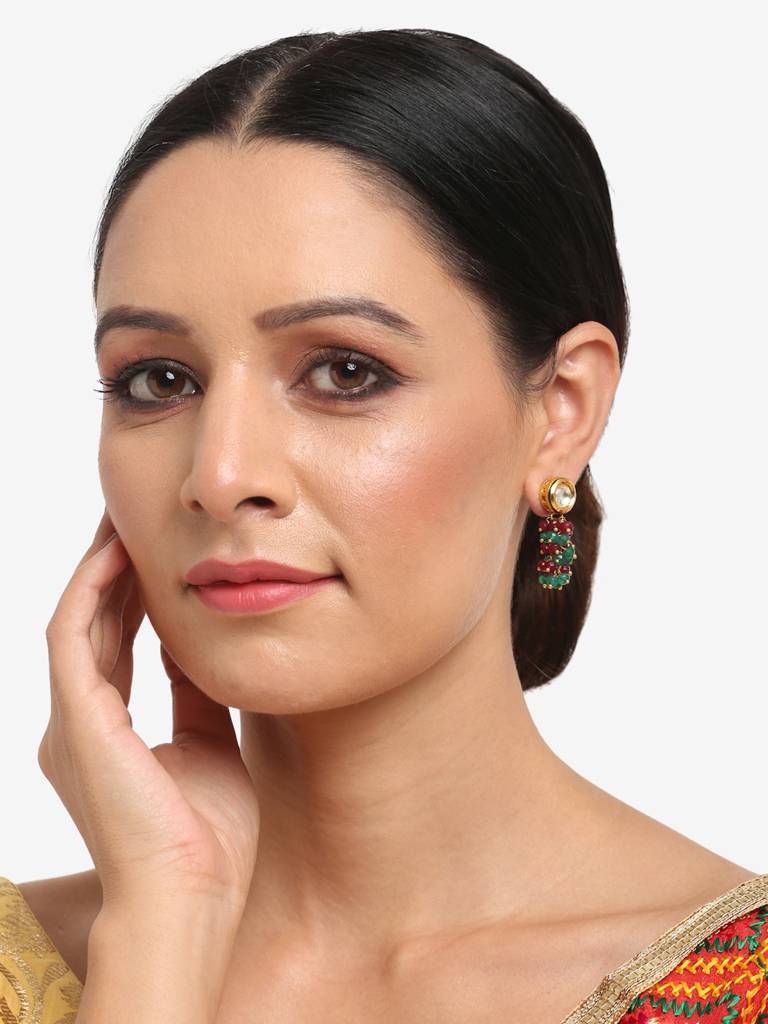 Red Maroon Kundan Earrings : RUBYM29