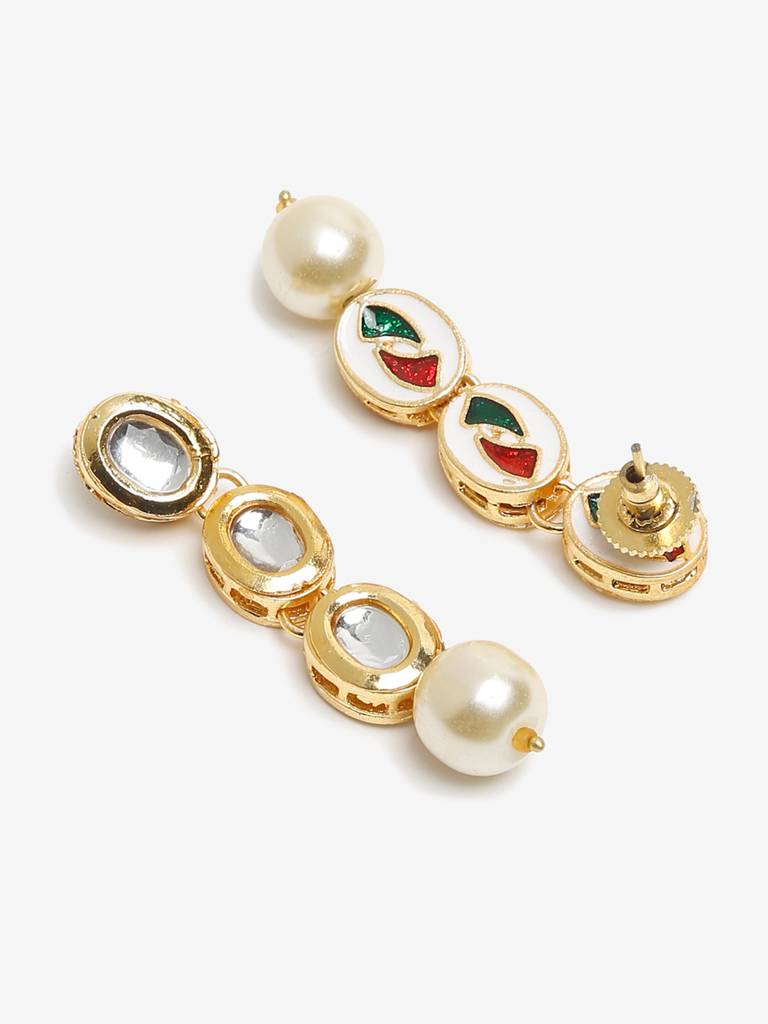 Kundan Oval Earrings With Pearl : RUBYM31