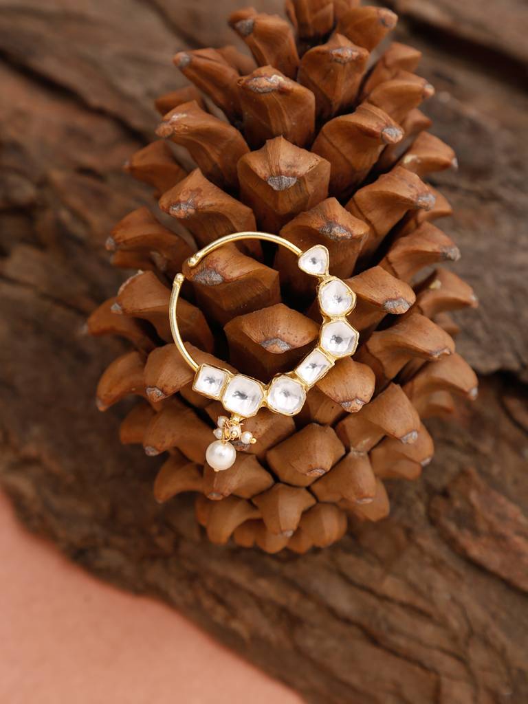 Kundan Nose Ring With Pearl Drop : RUBYM55
