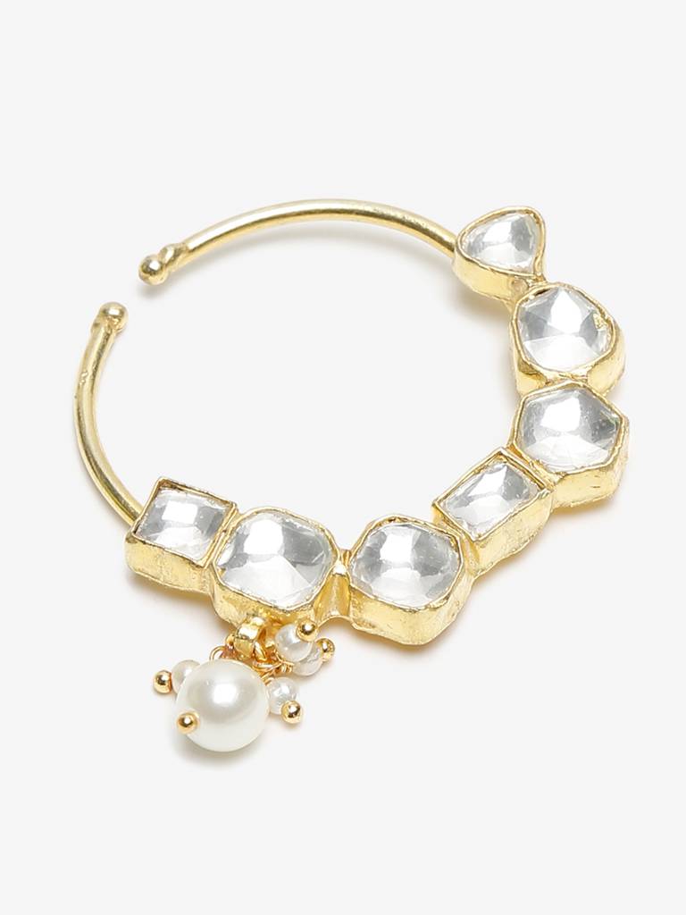 Kundan Nose Ring With Pearl Drop : RUBYM55