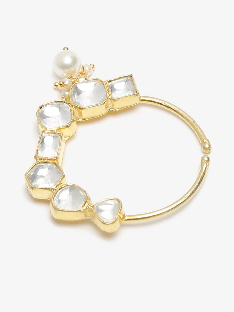 Kundan Nose Ring With Pearl Drop : RUBYM55