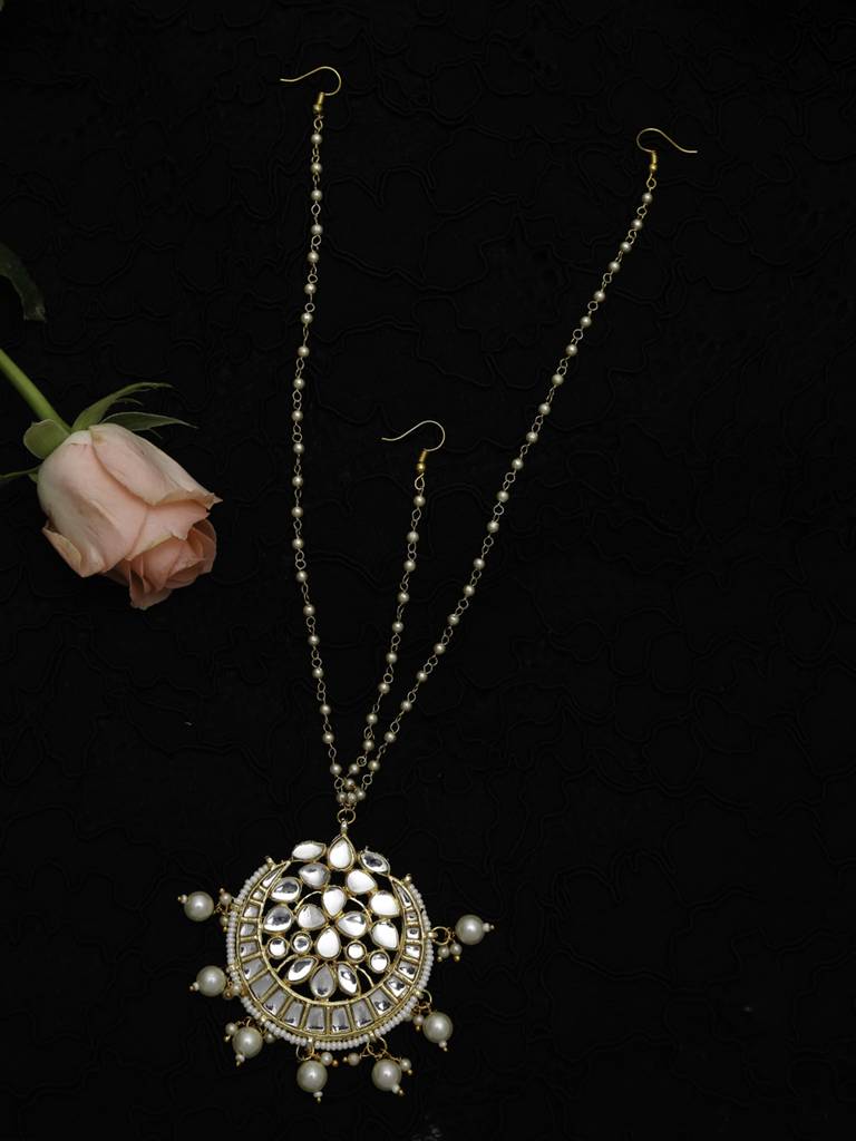 Kundan And Pearl Chained Matha Patti : RUBYM95