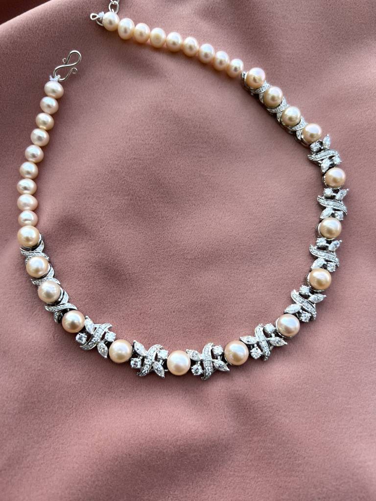 Radiant Pearl & Diamond Necklace Set : RU-NE-19