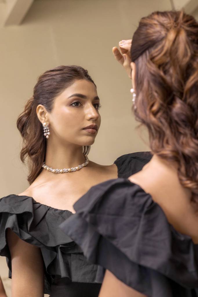 Radiant Pearl & Diamond Necklace Set : RU-NE-19