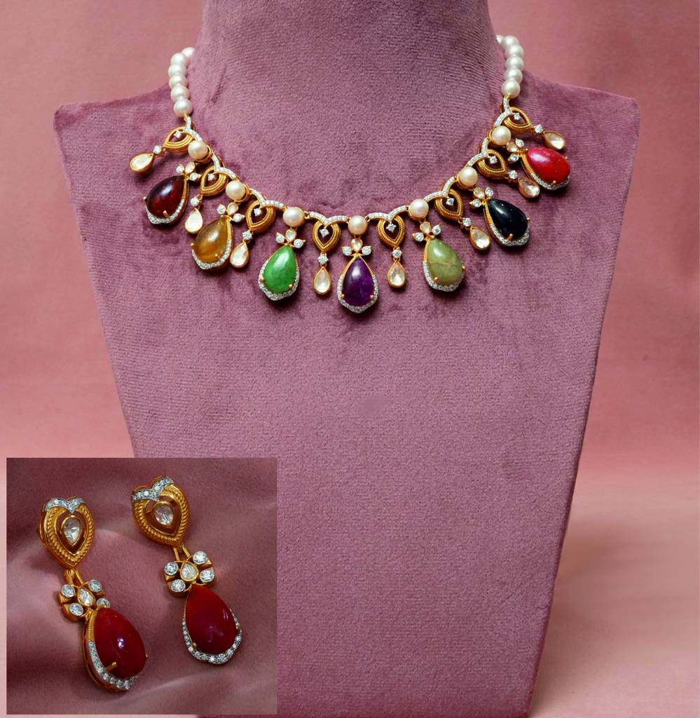 Alya Navratna Necklace Set : RU_SET_13