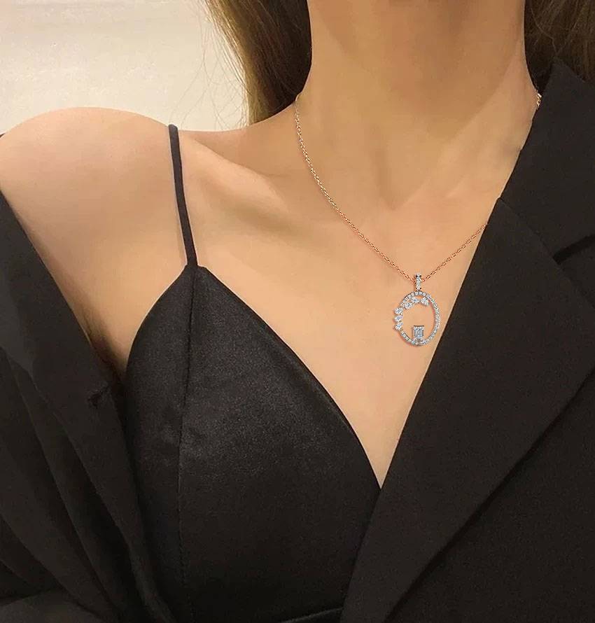 1.8 Ct Abstract Halo Necklace (With Chain) : AIPO-076A