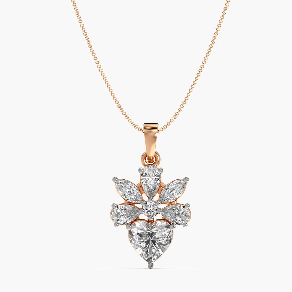2.5 Ct Floral Heart Diamond Pendant : AIPO-093A