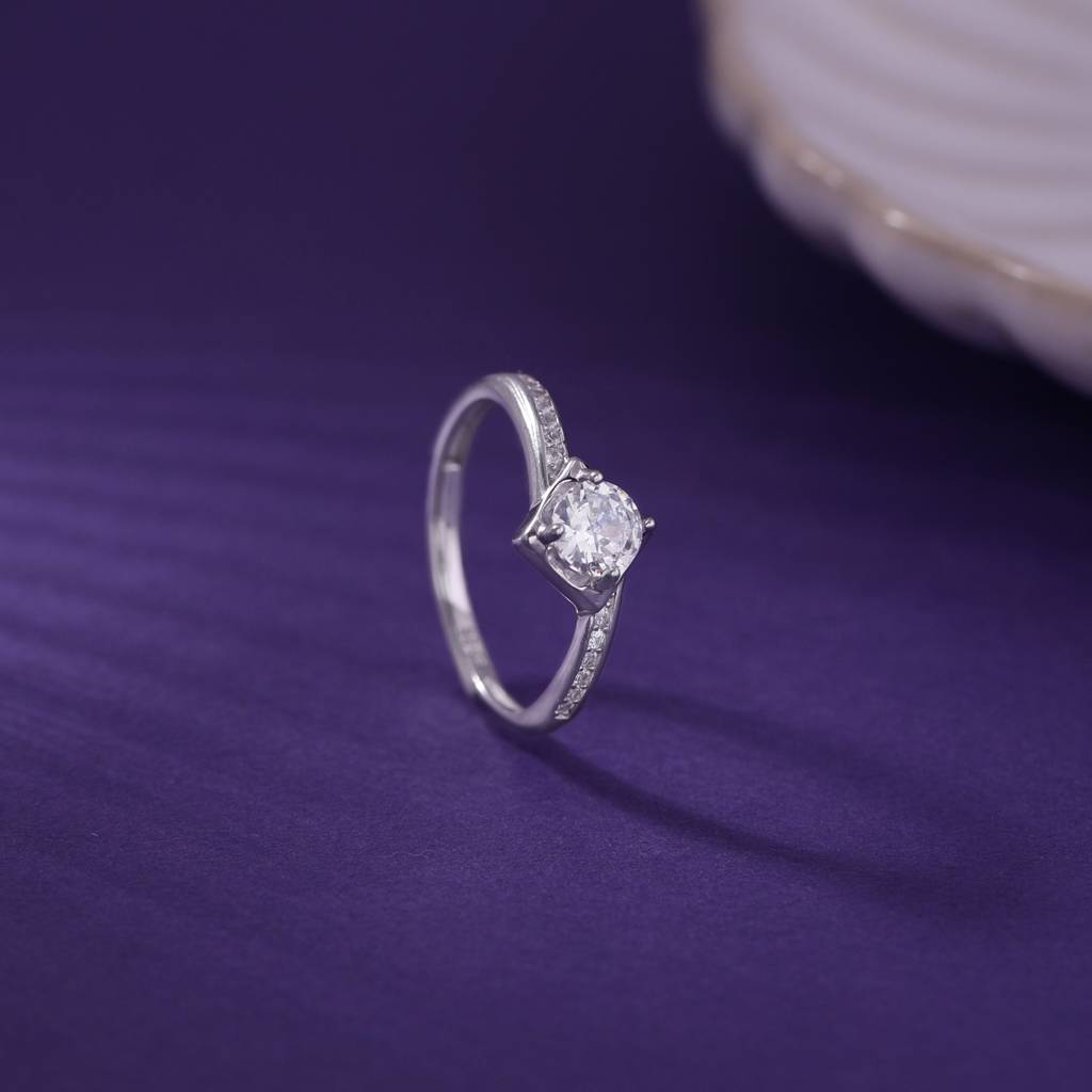 925 Sterling Silver Tilted Square Solitaire Ring With Cubic