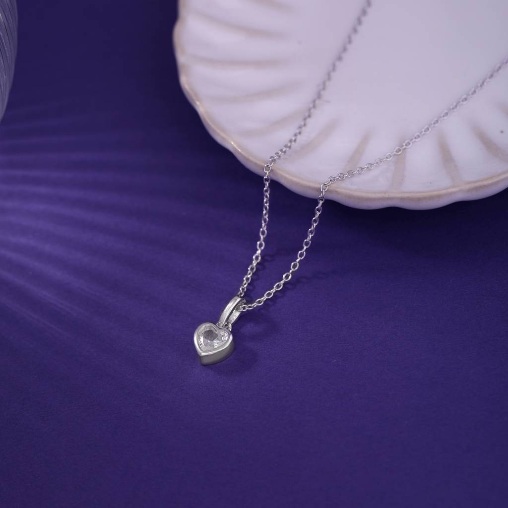 925 Sterling Silver Heart-Shaped Cubic Zirconia Pendant Necklace