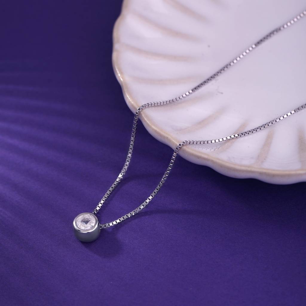925 Sterling Silver Solitaire Bezel-Set Cubic Zirconia Pendant Necklace : RJSPPN01