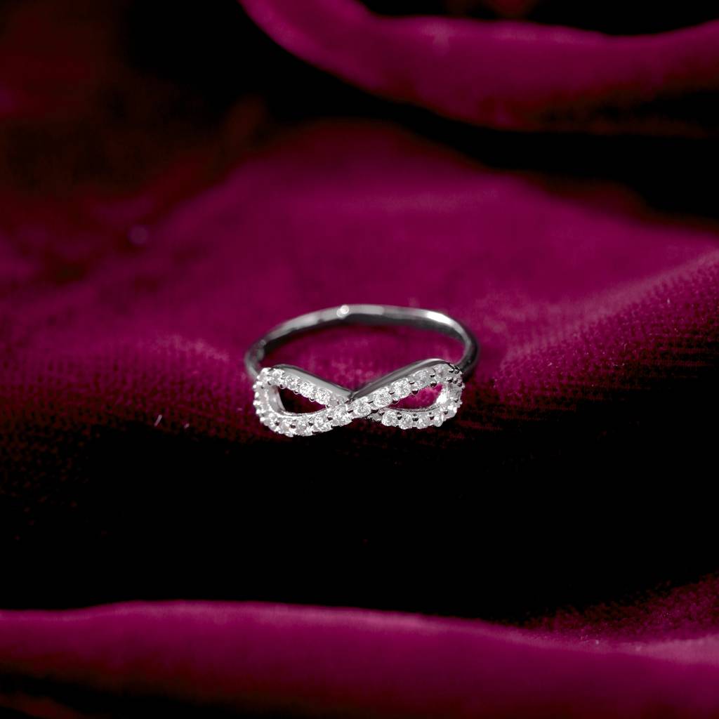 925 Sterling Silver Infinity Symbol Ring With Cubic Zirconia Accents : RJSPRG43