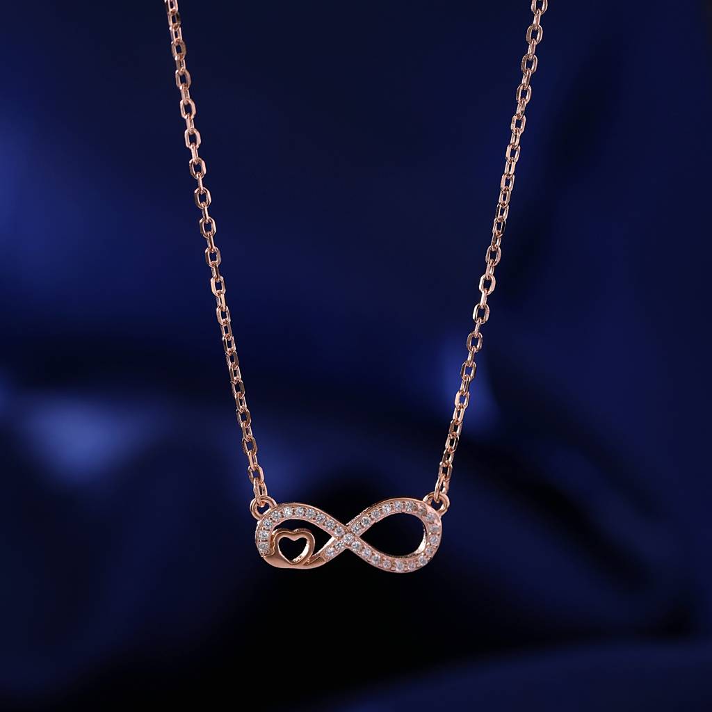 925 Sterling Silver Rose Gold Infinity Heart Pendant Necklace With Cubic  Zirconia Sterling Silver Rose Gold