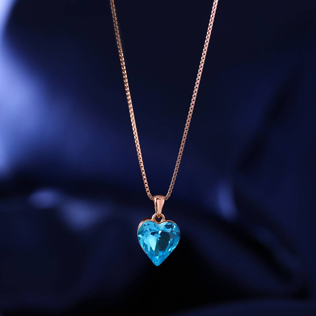 925 Sterling Silver Rose Gold Blue Heart Pendant Necklace Sterling  Silver Rose Gold