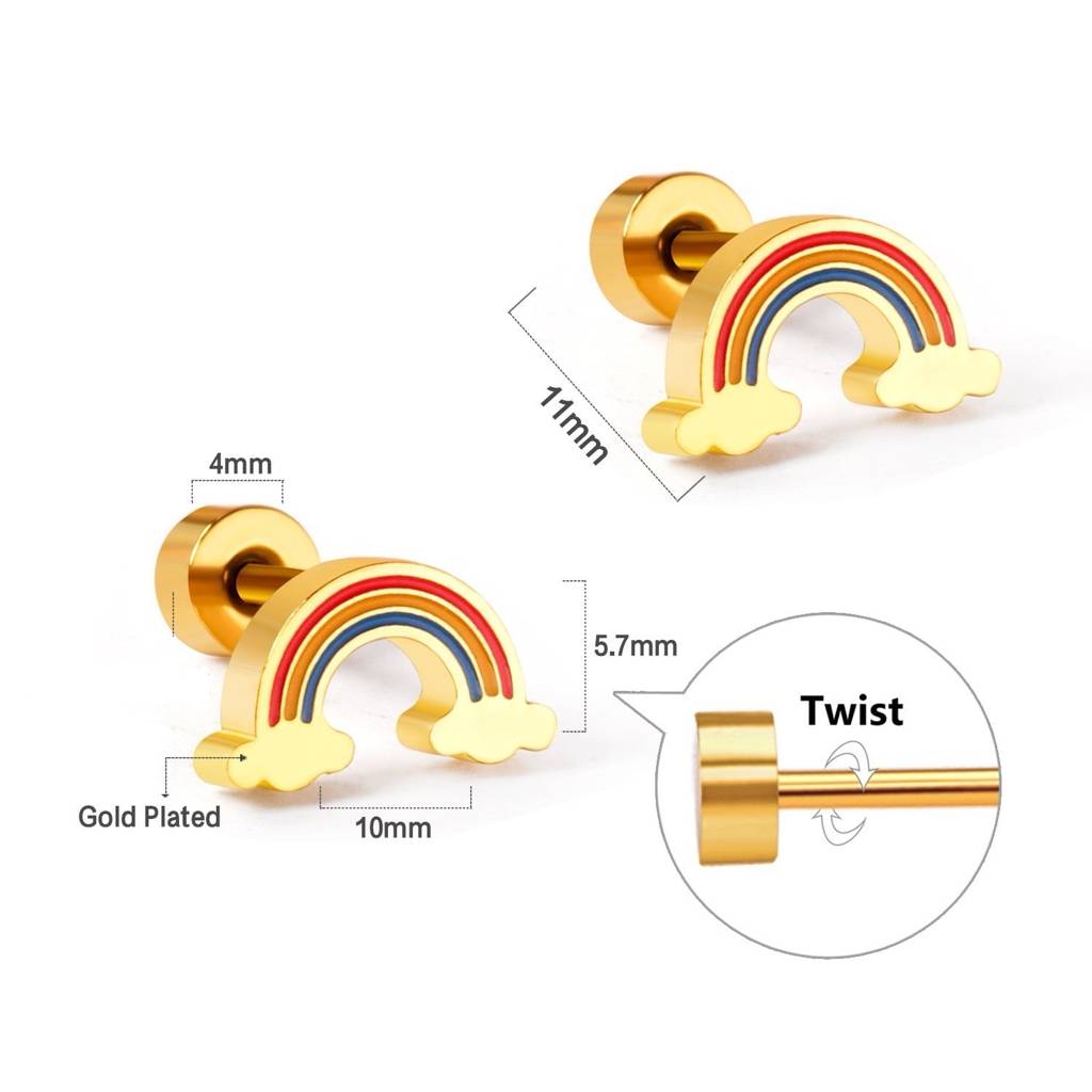 Rainbow Cloud 18K Gold Plated Children'S Earrings : TWLK-JWLRY-RNBWCLD-PK2