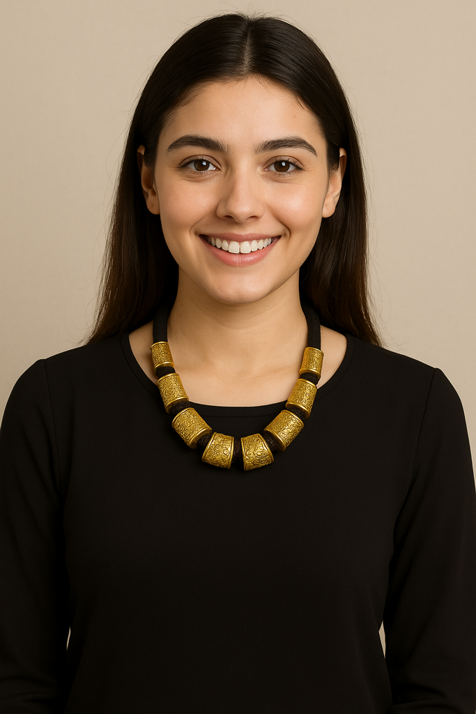 Cotton Thread And Metal Alloy Beads Matt Gold Finish Necklace : ALT-JEW-RWT-116