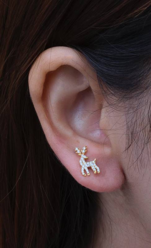 Reindeer Stud Earrings In Sterling Silver With Gold Vermeil Â Elegant Christmas Jewelry Gift : ReindeerStuds