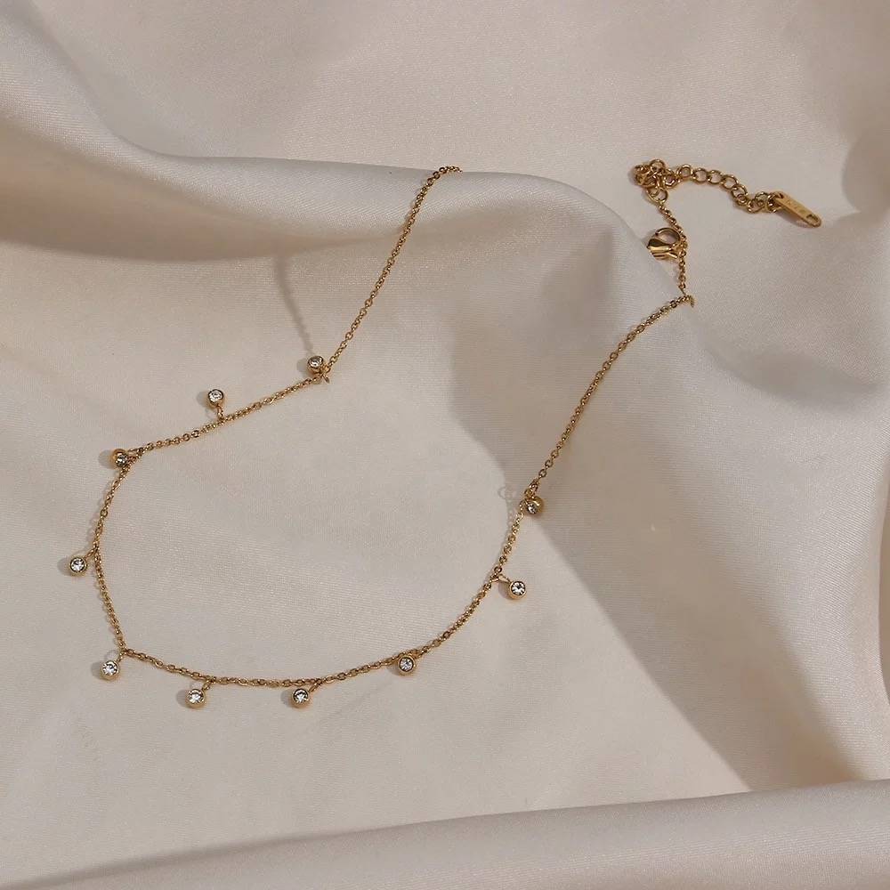 18Kt Gold Plated Rhinestone Necklace, Nia