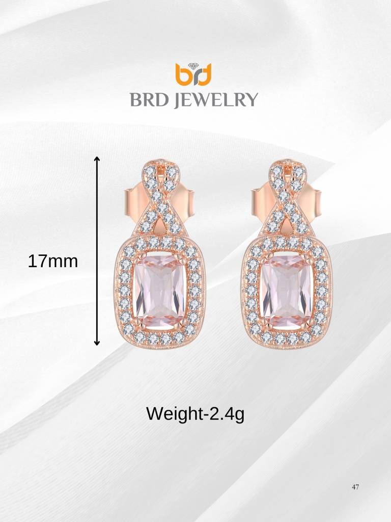 925 Sterling Silver Rosegold Plated Morganite Cz Drop Earrings I Pink Stone Earrings For Women & Girls : BRD293202