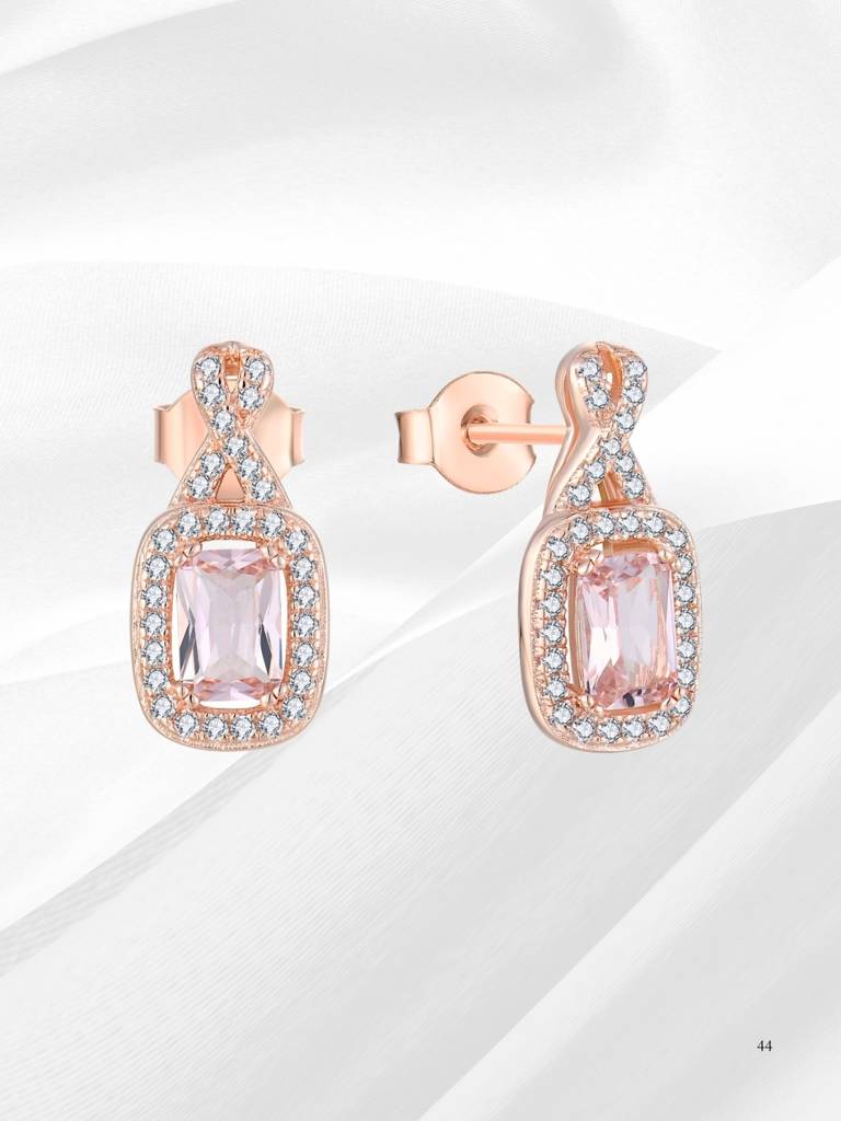 925 Sterling Silver Rosegold Plated Morganite Cz Drop Earrings I Pink Stone Earrings For Women & Girls : BRD293202